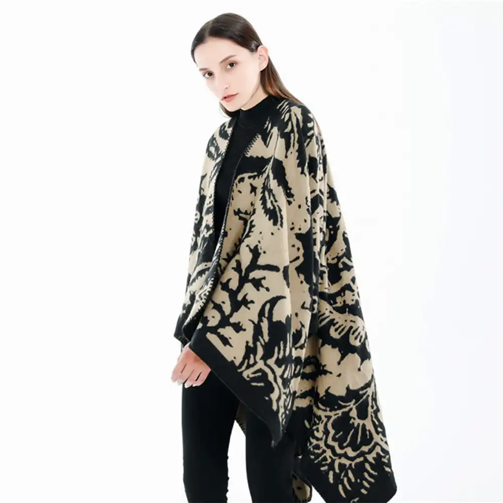 Autumn and winter color matching national style imitation cashmere split shawl cloak