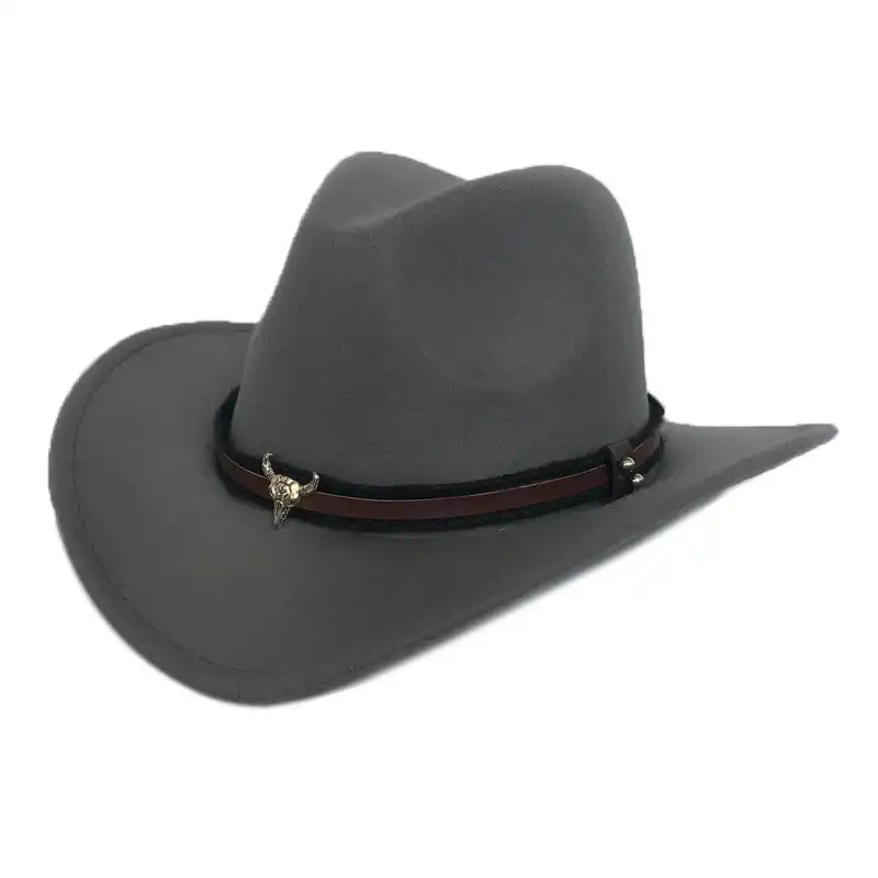 Metal Bull Head Mark Western Cowboy Hat Wool Jazz Hat Felt Hat Men and Women Hat