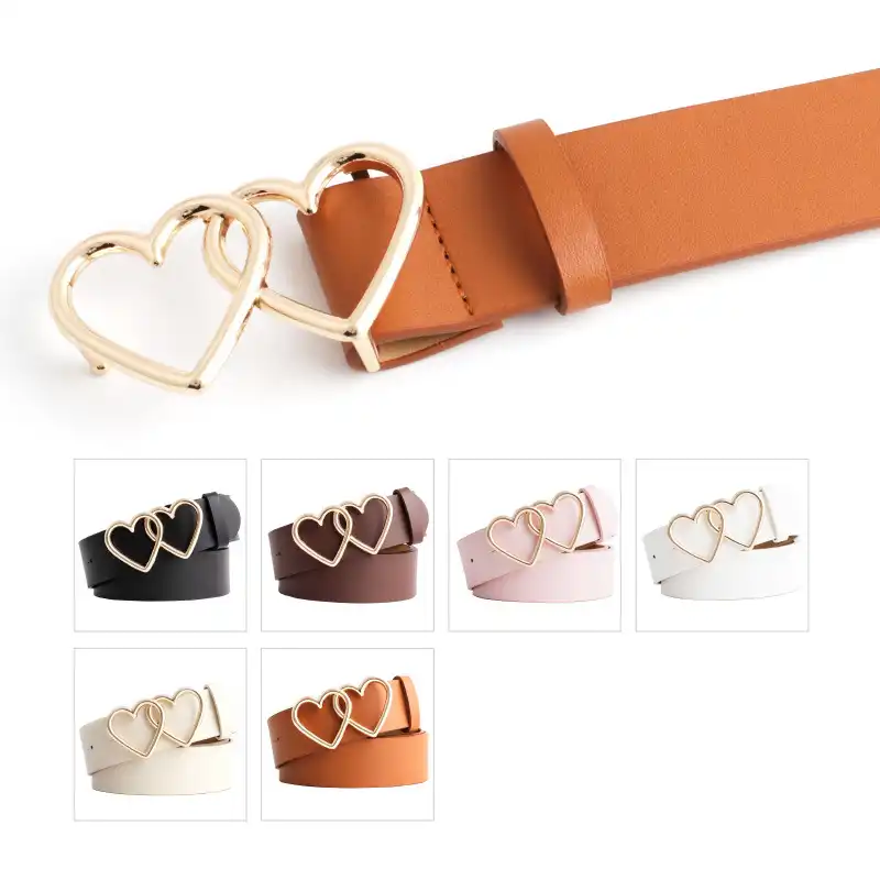 Korean version of the peach heart double buckle belt female wild decoration love buckle jeans belt