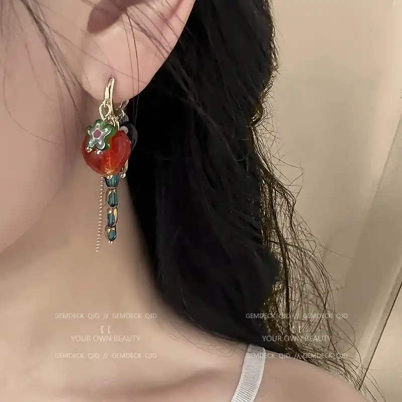 Korean glass handmade flower pendant tassel earrings women