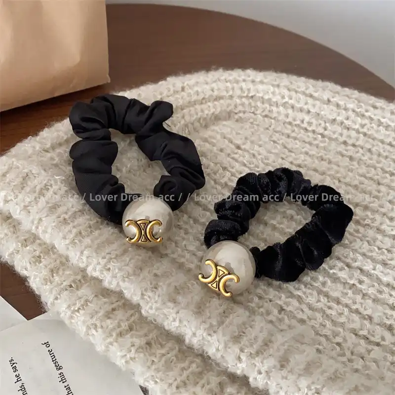 Korean Retro Alphabet Pearl Black Small Intestine Hair Ties Hair Accessories