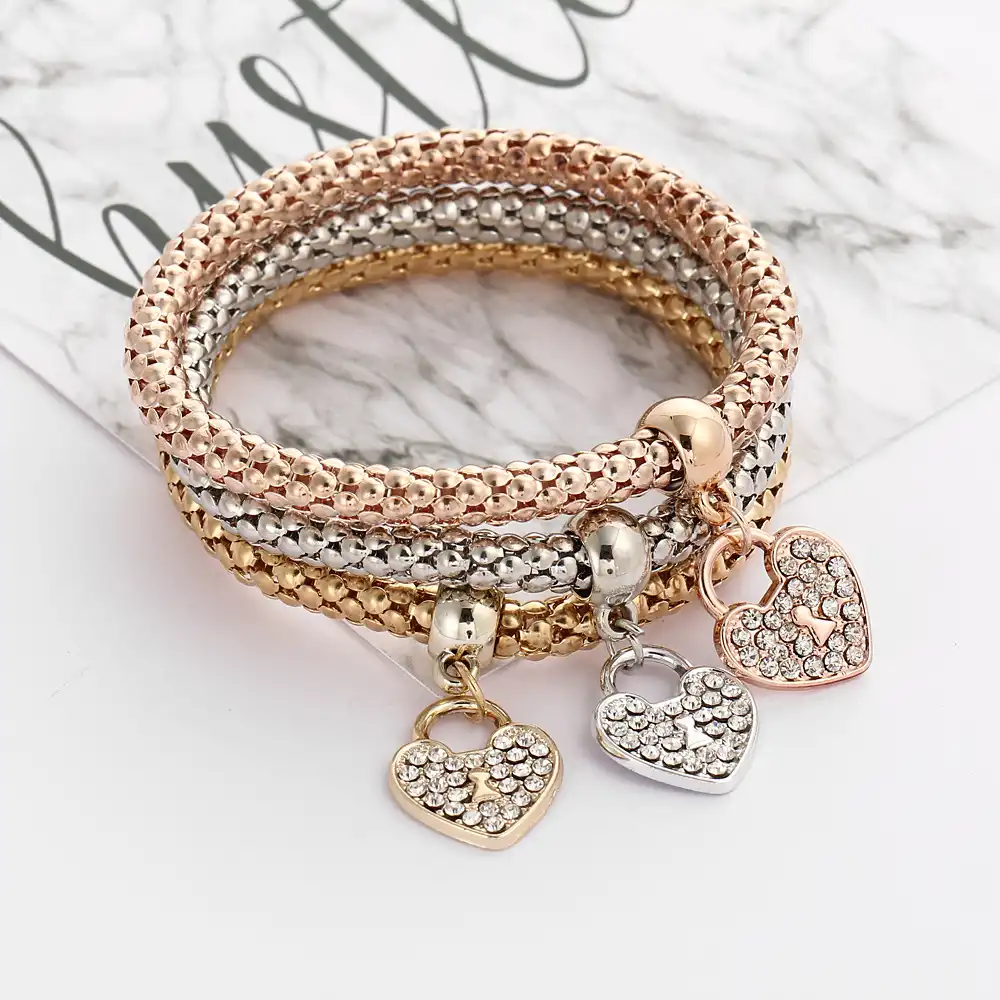 Three-piece alloy diamond pendant bracelet