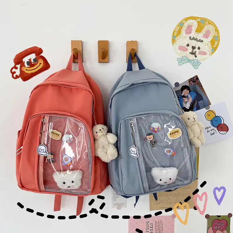 Japanese harajuku  fresh joker leisure cute cartoon creative badge bear transparent schoolbag