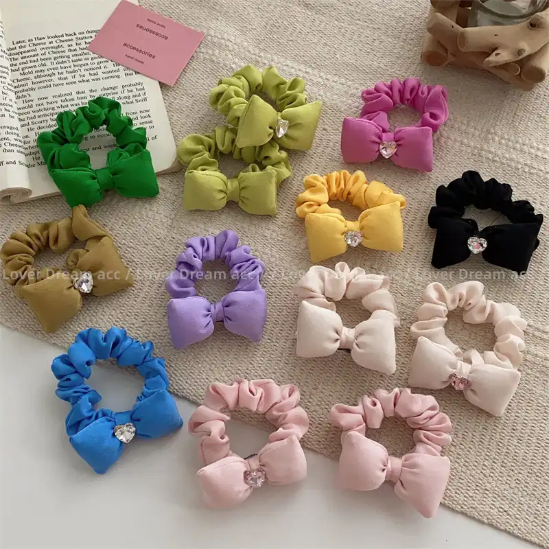 Korean version love rhinestone color fabric bow hair tie hair accessories