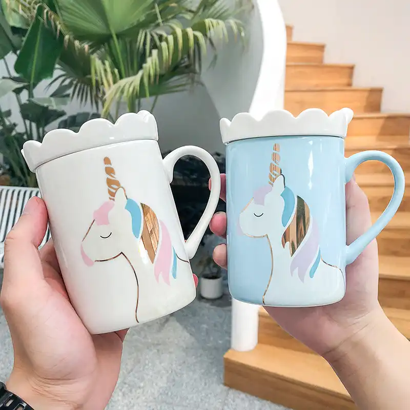 Unicorn tracing gold ceramic cup