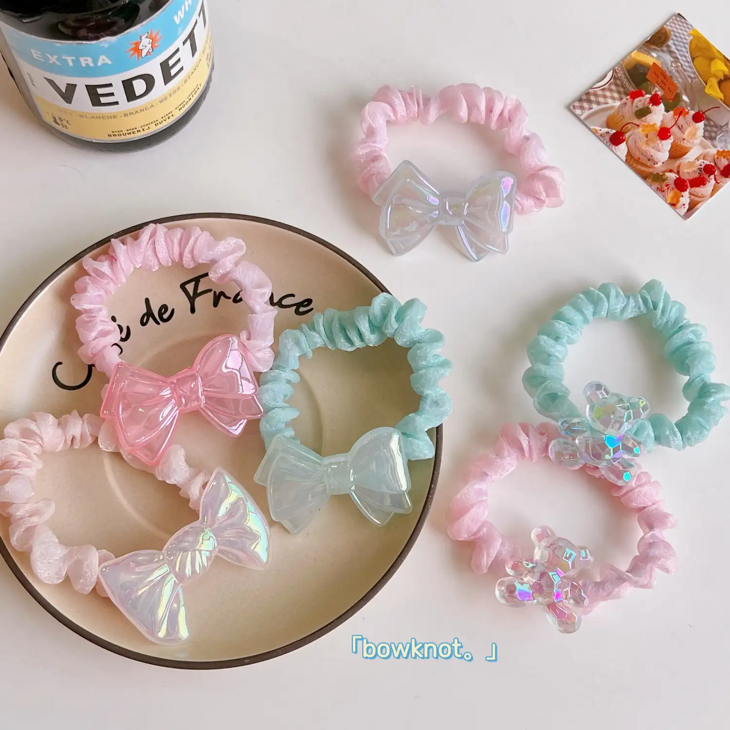 Bow cord sweet pleated colon scrunchie