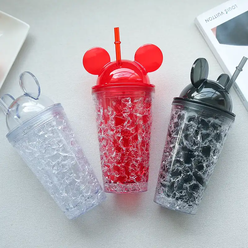 Double Straw Mickey Water Cup Men's and Women's Plastic Cup