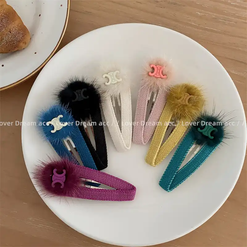 Korean style color spray paint metal letter plush ribbon fabric BB hairpin hair accessories