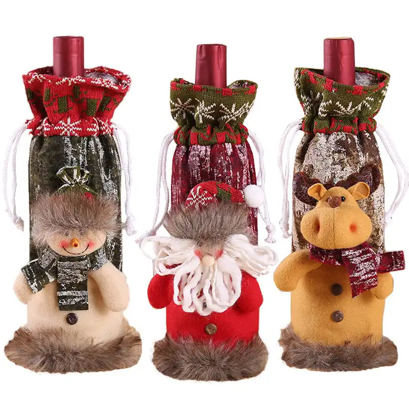 Christmas supplies table decorations cute knitted fabric imitation leather doll wine bottle cover