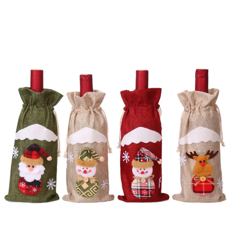 Christmas decoration supplies burlap elderly doll red wine bottle set wine bag