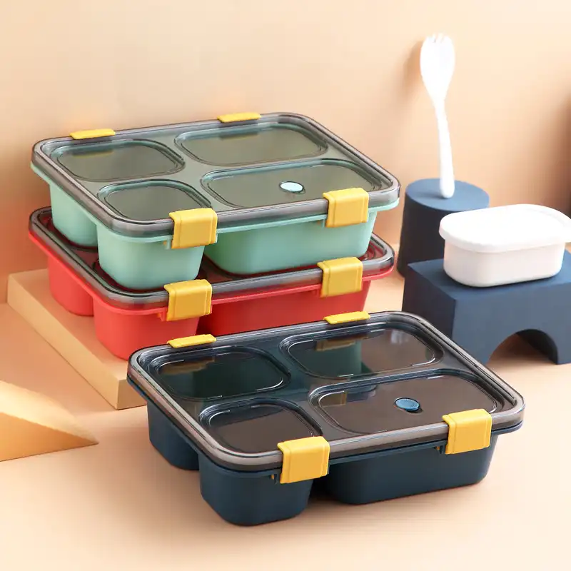 Student four cell plastic lunch box Lunch box microwave fast food box