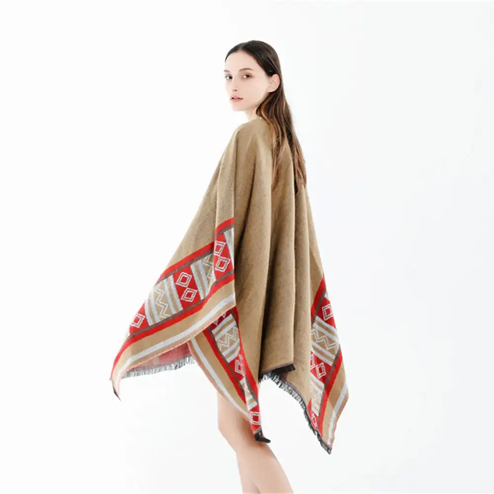 Autumn and winter geometric edge pattern female warm shawl