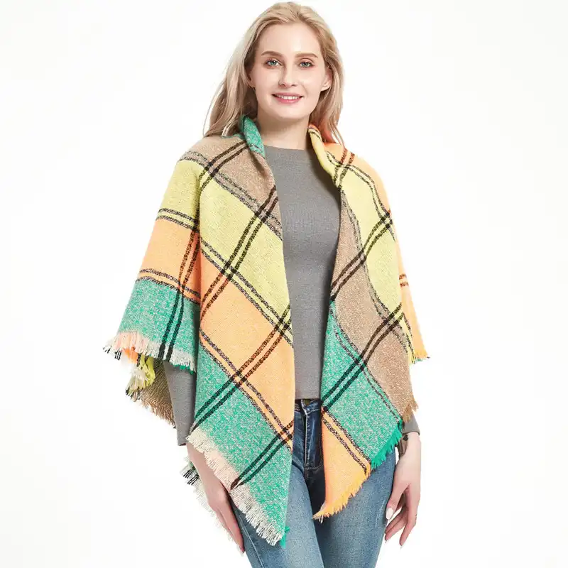 Increased thick bristle plaid square scarf shawl ladies scarf