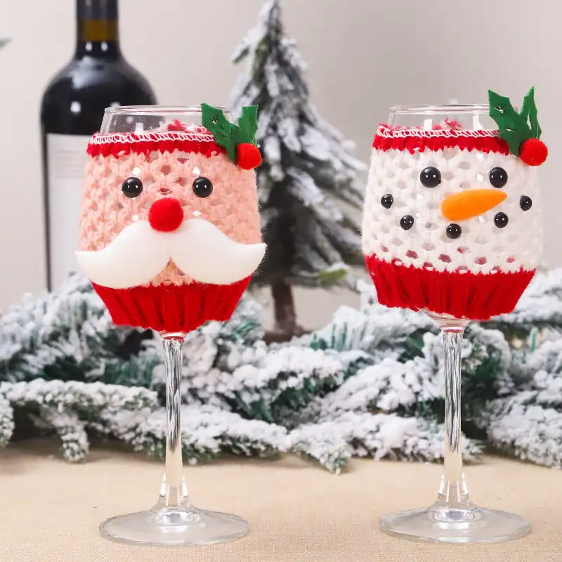 Christmas yarn wine glass set wine bottle set snowman Christmas decorations