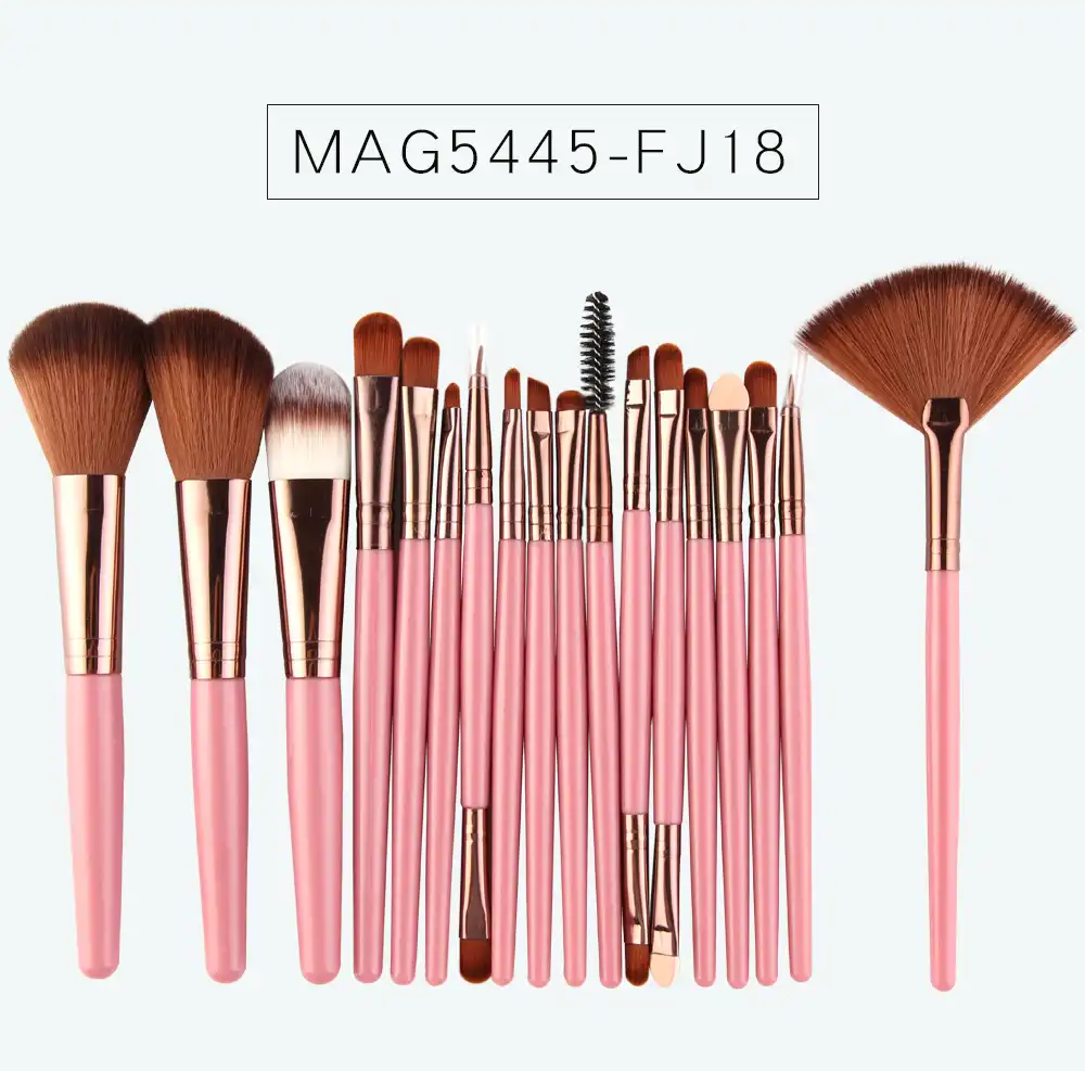 Set of 18 makeup brushes with fan-shaped beauty tools