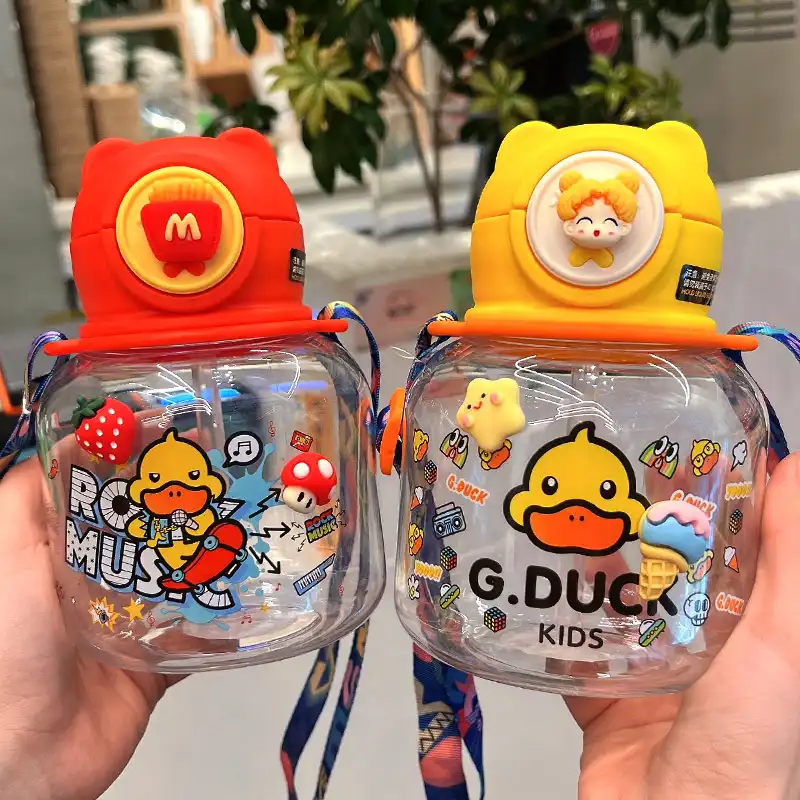 Little Yellow Duck Children's cup Food grade silicone straw bounce cup