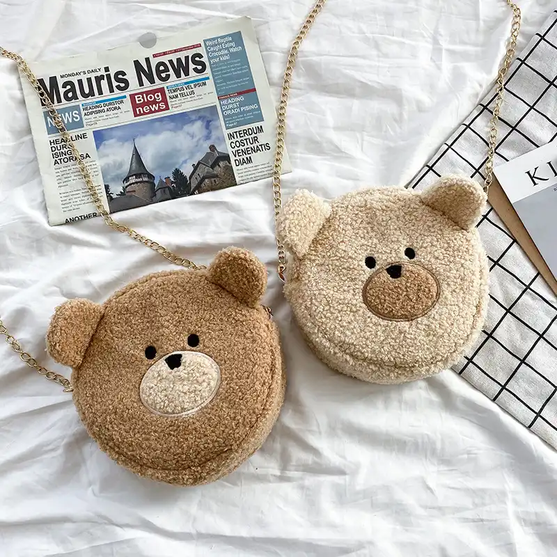 Japanese Harajuku soft cute cartoon plush bear shoulder bag  leisure bag