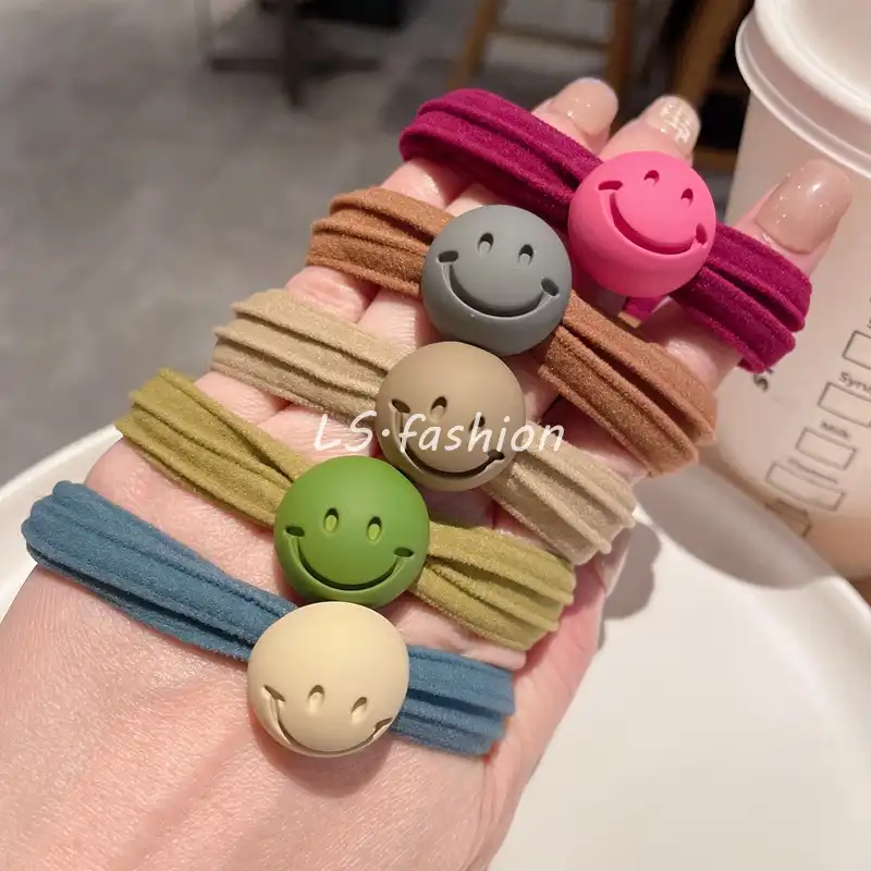 Matte texture smiley face hair rope color tie head rope rubber band female head rope hair accessories