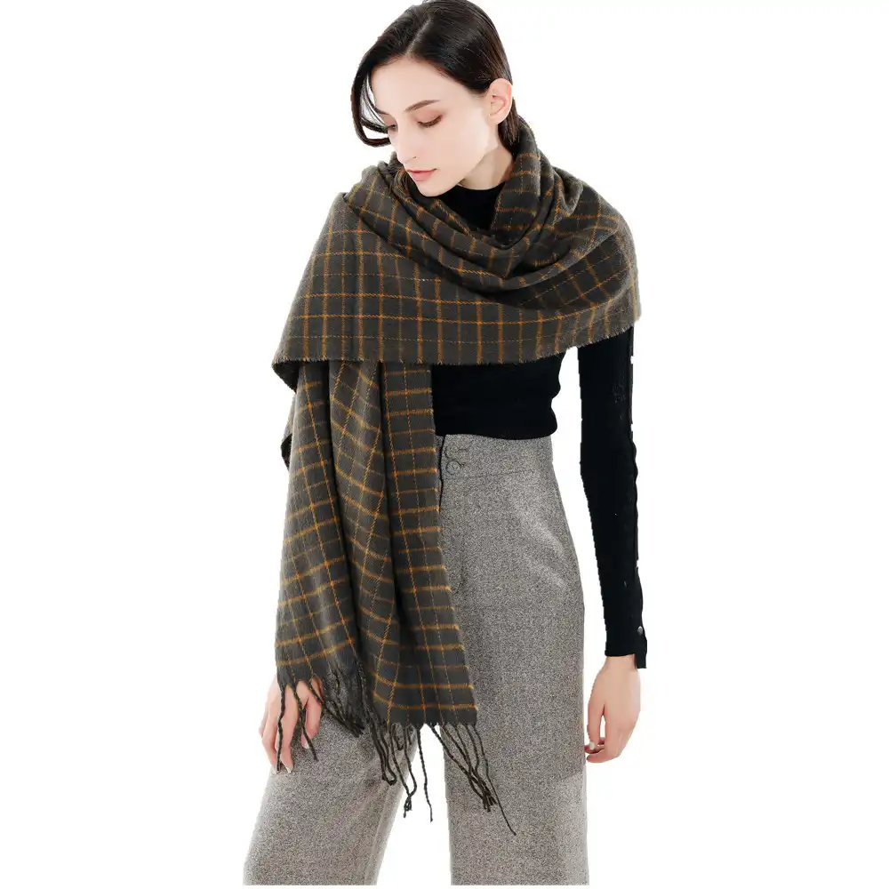 British style winter thick cashmere plaid fringed scarf shawl