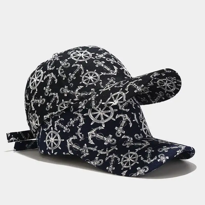 Navy sailboat anchor printed cotton baseball cap outdoor sun hat leisure cap