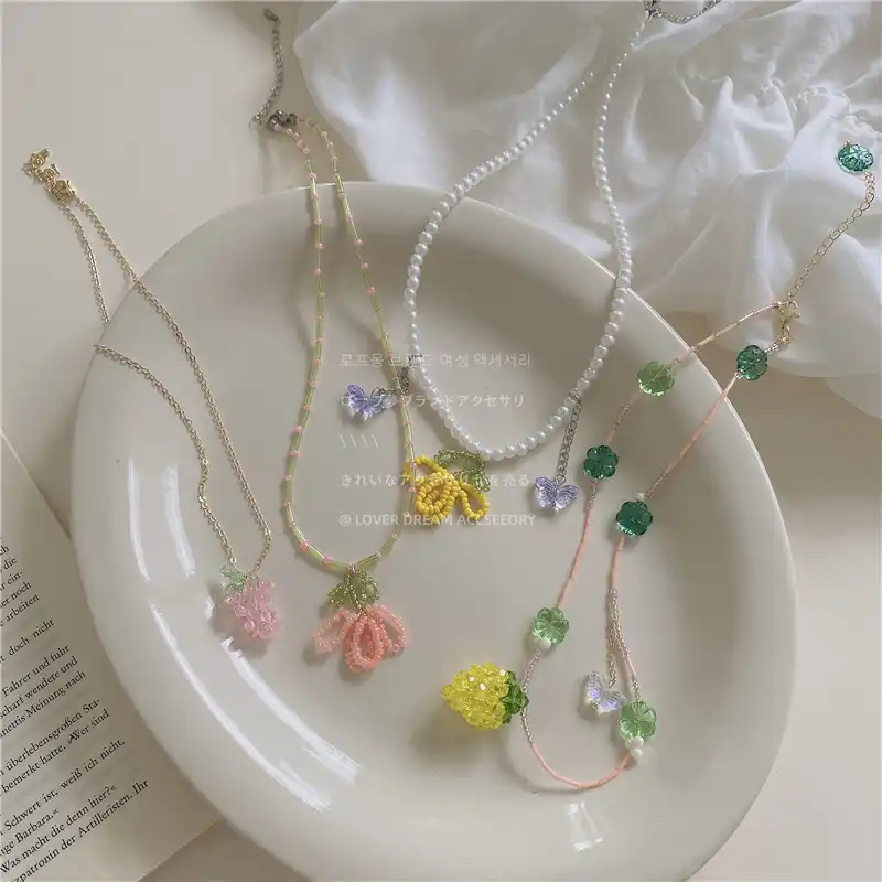 Korean Colorful Fruit Flower Beaded Necklace Clavicle Chain Versatile Necklace