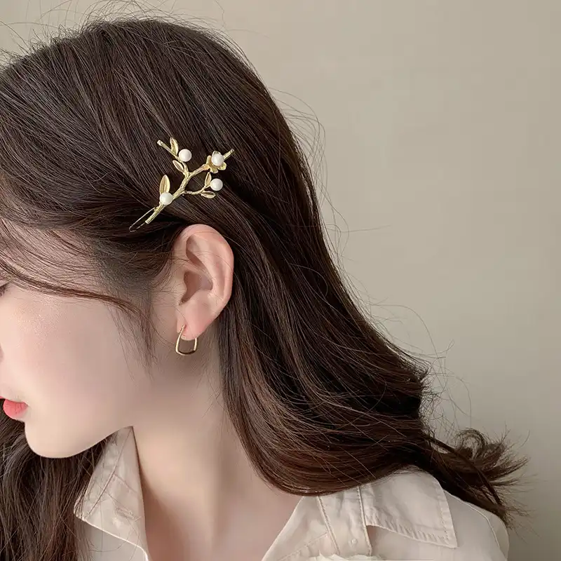 Retro Elegant Twig Pearl Hair Clip Korean Side Clip Hair Card Headdress