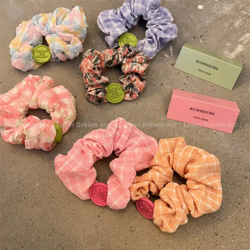 Korean style spray paint letters pink pattern fabric hair tie hair accessories