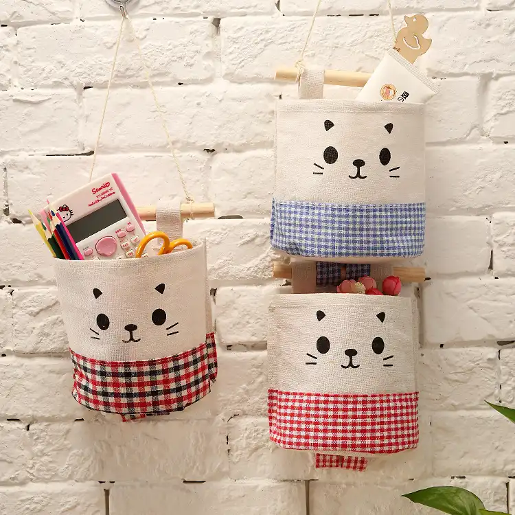 Cotton and linen single pocket storage hanging bag hanging pocket wall hanging storage bag