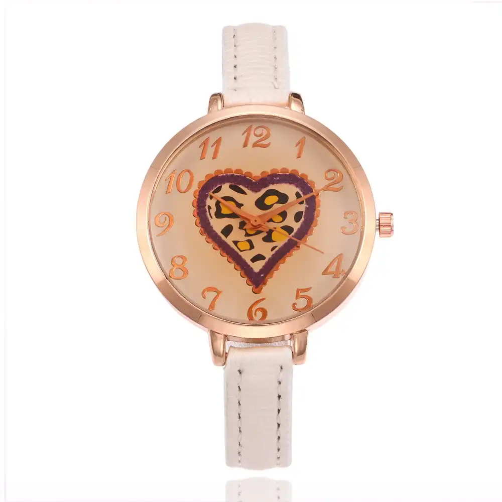 Brown glass peach heart ladies fine strap watch classic digital student watch