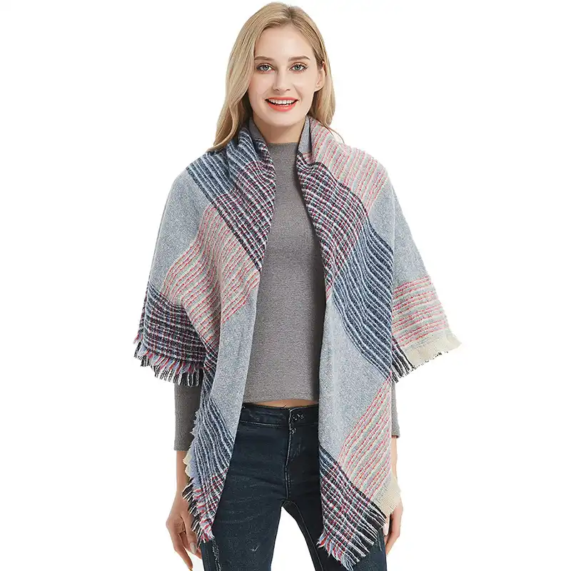 Fall and winter circle yarn thickened double-sided lattice bristle square scarf scarf ladies scarf shawl