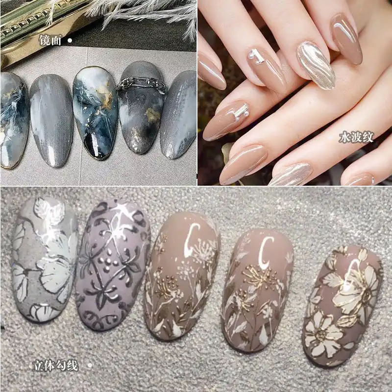 Nail Art Phototherapy Nail Polish Glue Gold Silver Mirror Bread Edge Hook Line Drawing Glue 8ML