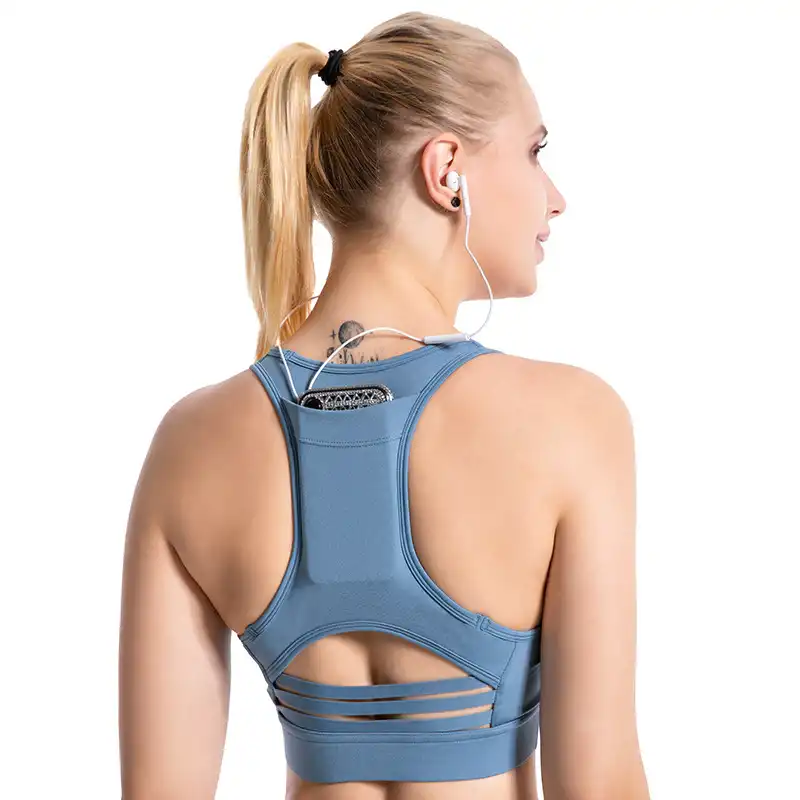 Striped beauty back yoga bra shockproof back pocket running sports underwear ladies fitness clothes