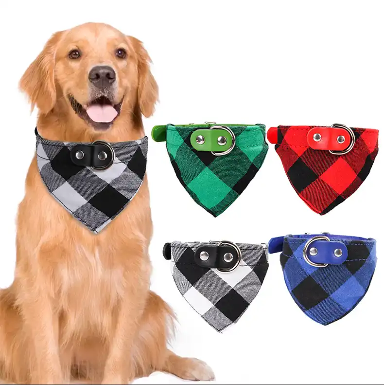 Pet bib dog saliva towel collar cat plaid triangle scarf