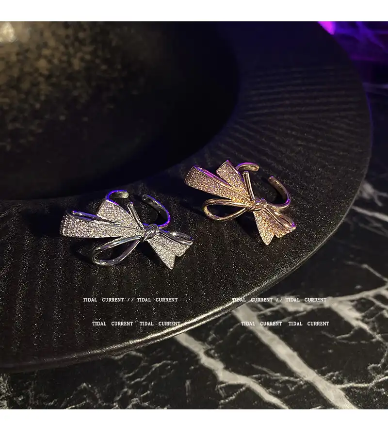 Light luxury micro-set zircon bow open ring