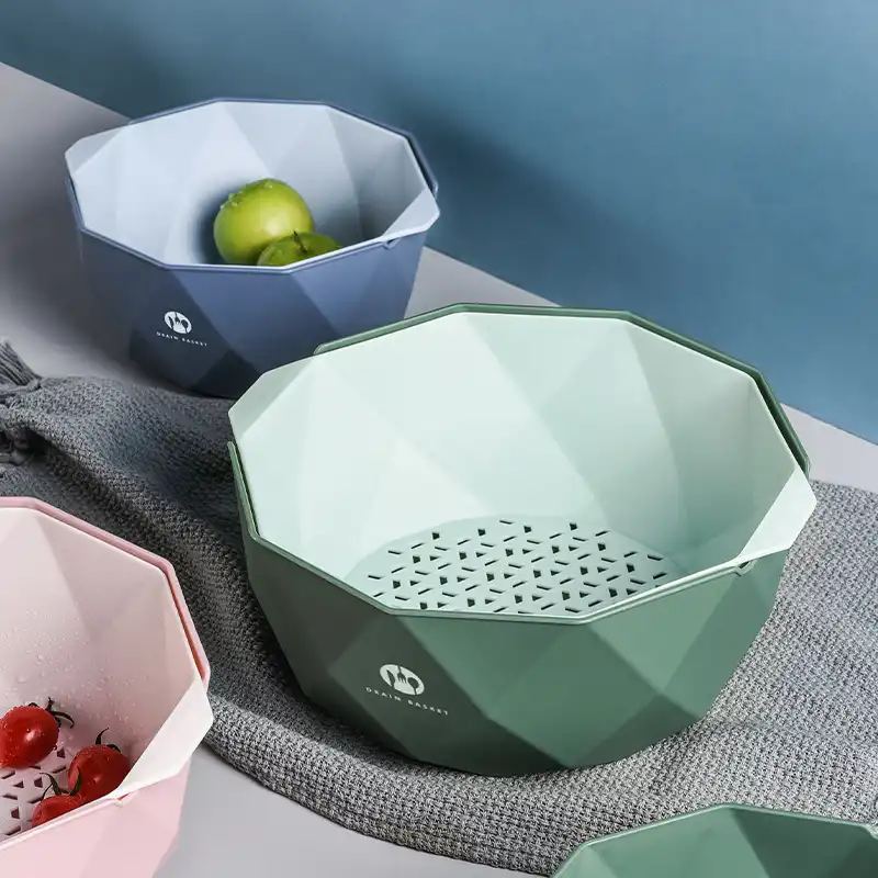 Double-layer wash basin plastic drain basket household washing fruit tray storage basket