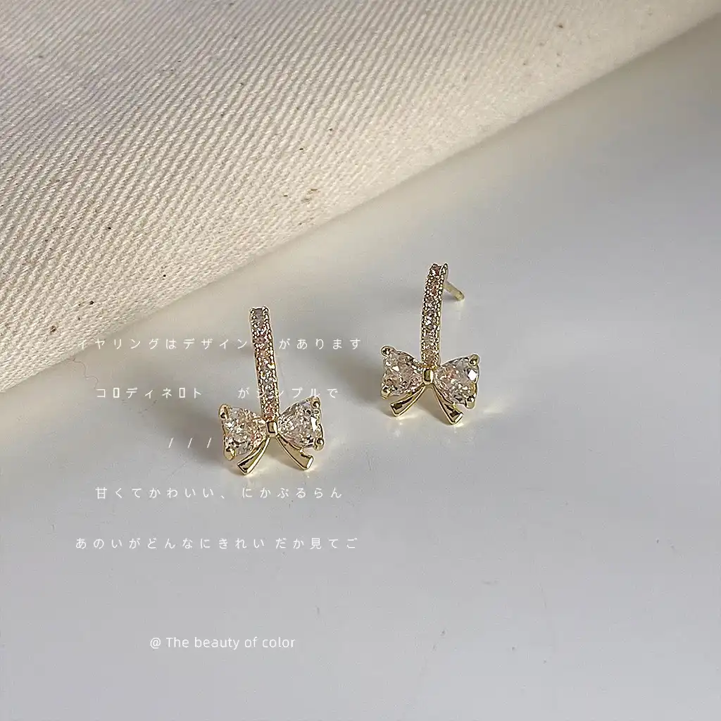 925 Silver Pin-plated 14K Bowknot Stud Earrings with Micropaved Zircon