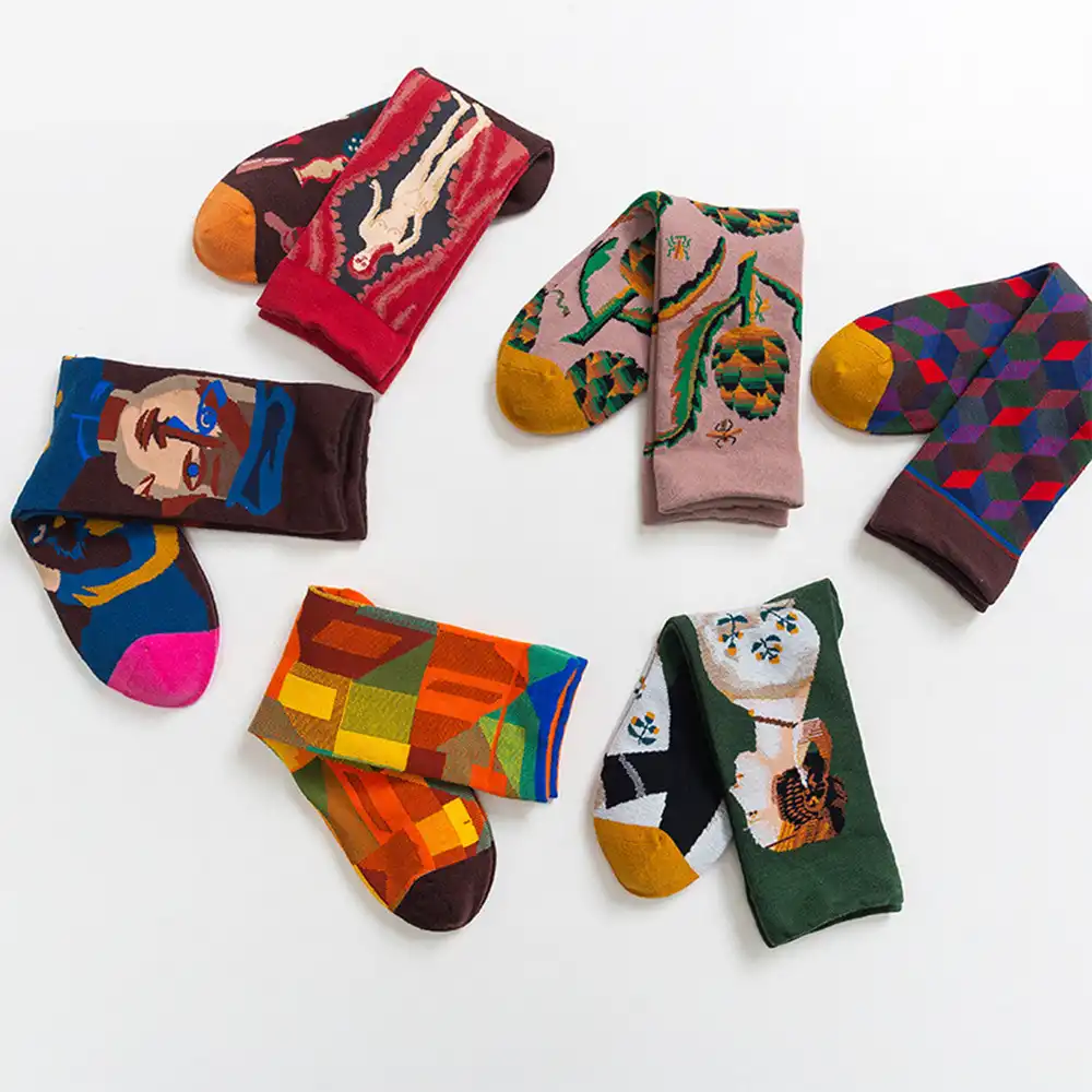 Designer style graffiti portrait personality tube socks color creative tide socks