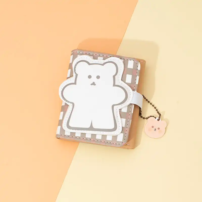 Bear wallet cartoon cute lady short wallet magnetic button type PU card bag