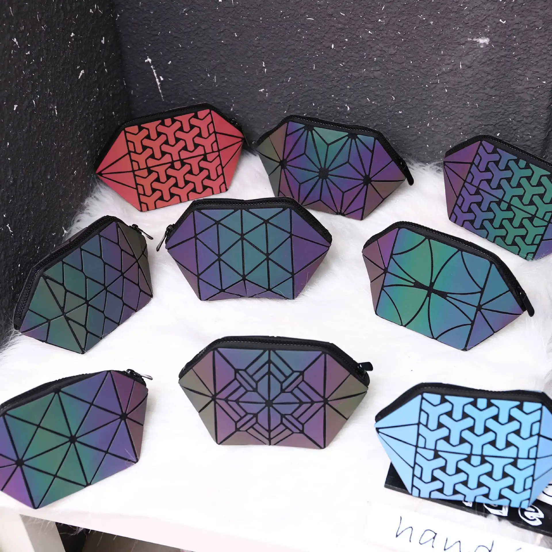 Cosmetic bag geometric rhombus luminous shell cosmetic storage bag