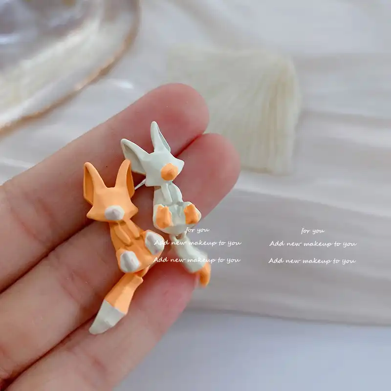 Asymmetric Fox Stud Earrings for Women Funny Animal Personality Earrings