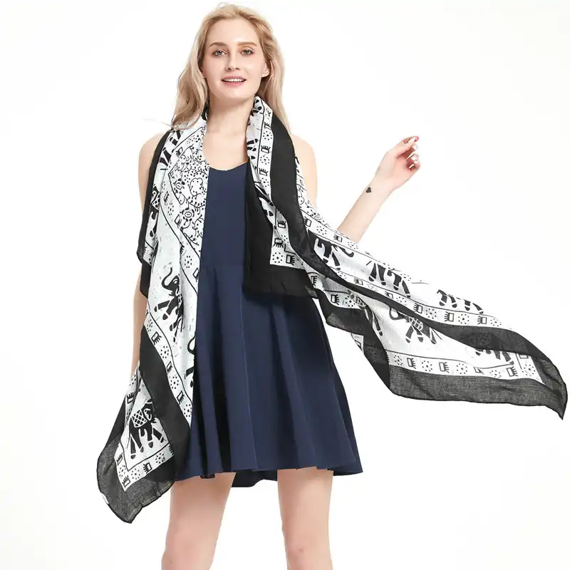 Spring and summer thin section ethnic style cotton and linen printed scarf ladies increase shading shawl