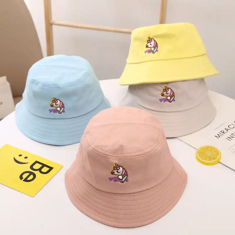 Children's cartoon fisherman hat Korean unicorn embroidery sun hat sunscreen basin hat