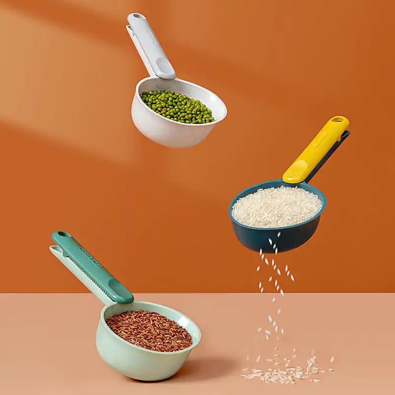 Scoop rice spoon kitchen household flour digging rice spoon baking tools measuring spoon with clamp