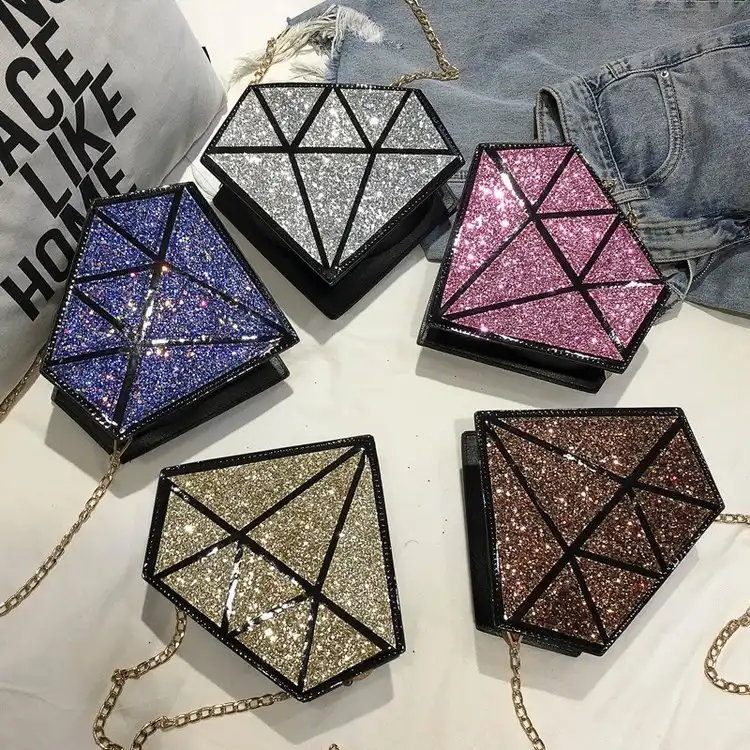 New laser sequined diamond bag  reflective fashion chain PU casual bag