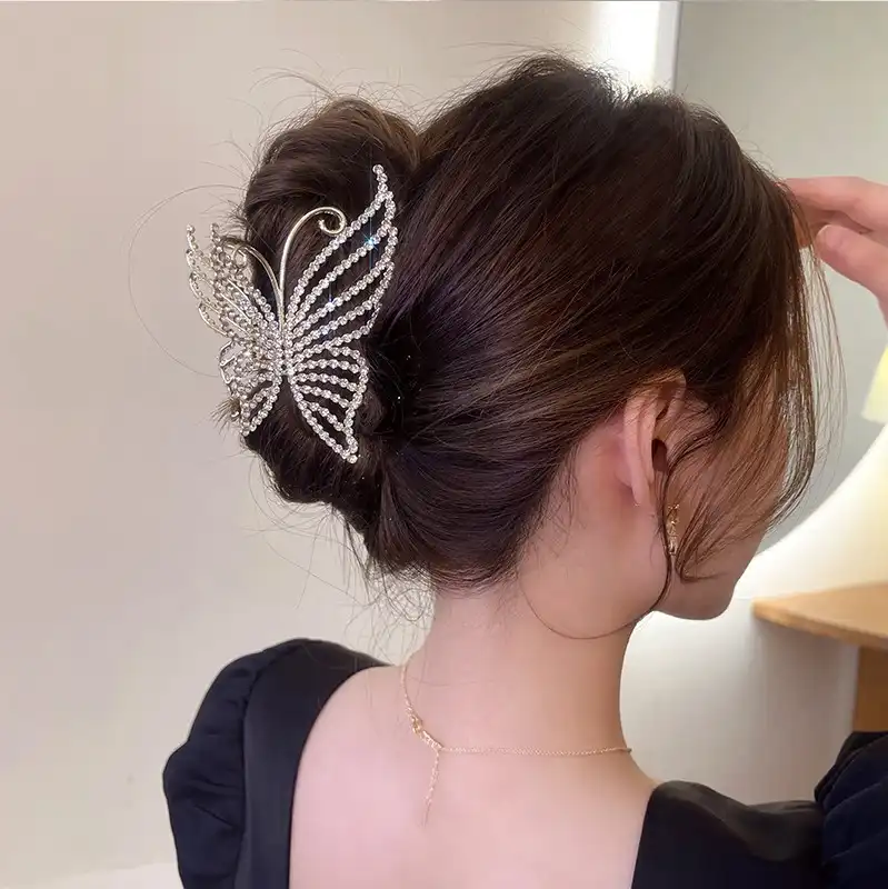 High-end Pearl Flash Diamond Butterfly Clip Large Hair Clip Shark Clip Hair Accessories