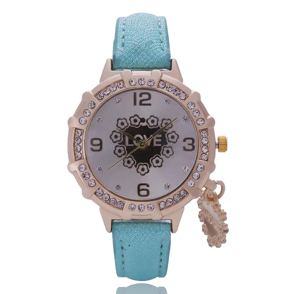 Love Peach Pendant Belt Watch Women's Digital Inset Diamond Watch