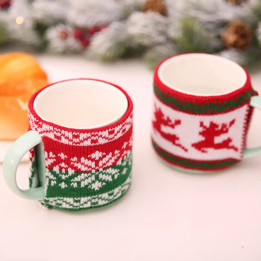 Christmas knitted woolen cup set Christmas jacquard woolen knitted cup set mug set