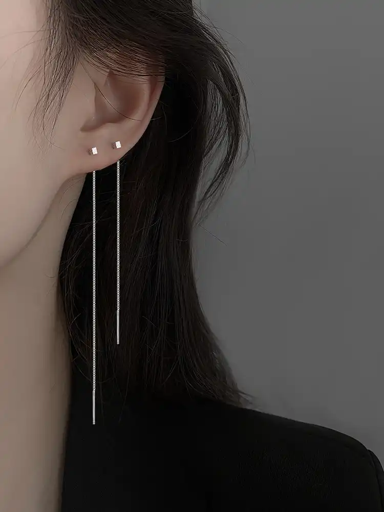 Small square ear wire female sterling silver ear piercing ear wire long earrings