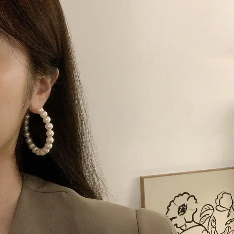 Big Hoop Pearl Earrings Korean Earrings Hypoallergenic Stud Earrings
