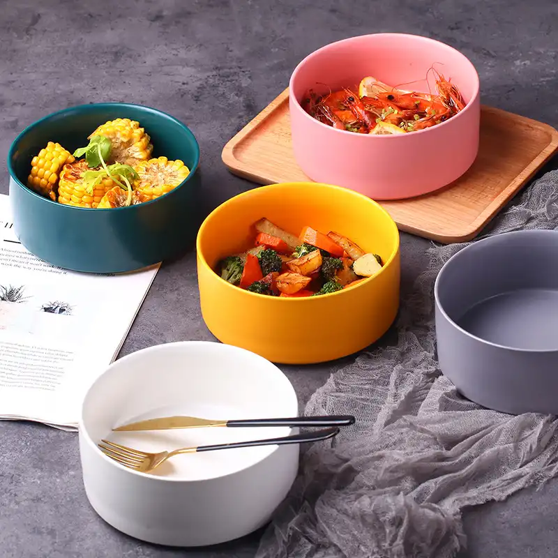 Color Glaze Salad Bowl Rice Bowl Household Ceramic Bowl Single INS Cutlery Noodle Bowl Ceramic Pet Bowl